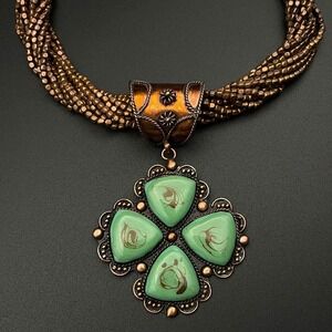 Large Canterbury‎ Copper Cross Beaded Multistrand Chunky Statement Necklace